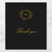 Zwart en goud Mongram Crest Wijn Etiket (Enkel label)