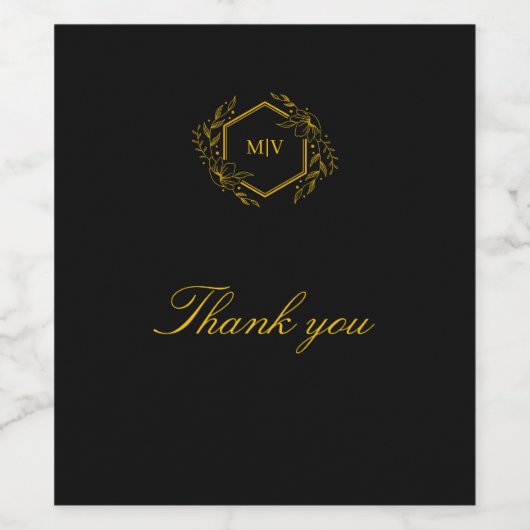 Zwart en goud Mongram Crest Wijn Etiket (Enkel label)