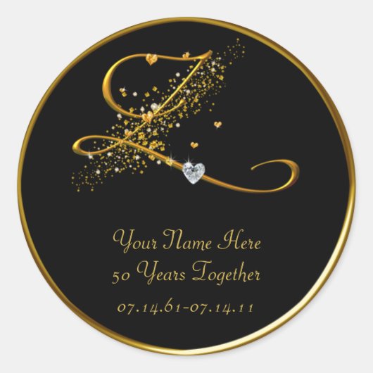 Zwart en Goud Monogram 50e Jubileum Sticker (Voorkant)