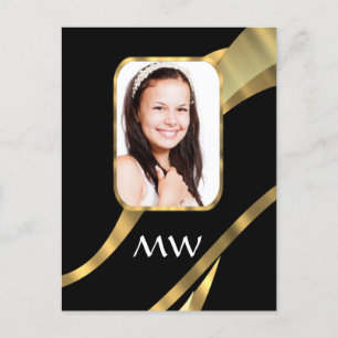 Zwart en goud monogram briefkaart
