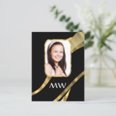 Zwart en goud monogram briefkaart (Staand voorkant)
