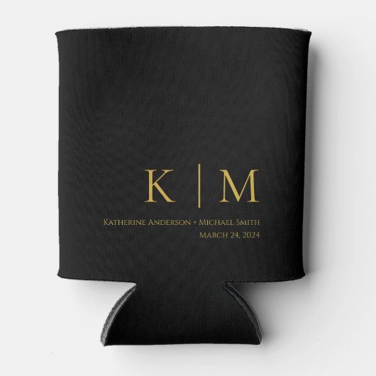 Zwart en Goud-Monogram-Bruiloft- Blikjeskoeler (Voorkant)