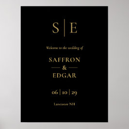 Zwart en Goud Monogram Bruiloft Welkomstbord Poster