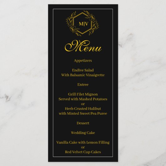 Zwart en goud Monogram Crest Menu (Voorkant)