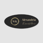 Zwart en Goud Monogram Custom Employee Naamplaatje (Voorkant)