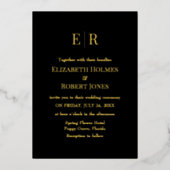 Zwart en Goud Monogram Custom Photo Bruiloft Folie Uitnodiging (Voorkant)