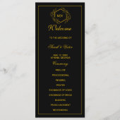 Zwart en goud Monogram dubbele zijprogrammakaart Programmakaart (Voorkant)