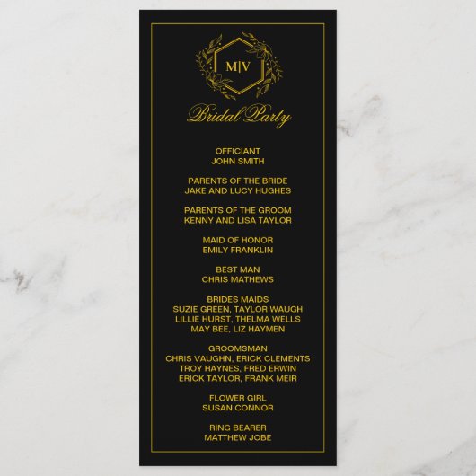 Zwart en goud Monogram dubbele zijprogrammakaart Programmakaart (Achterkant)