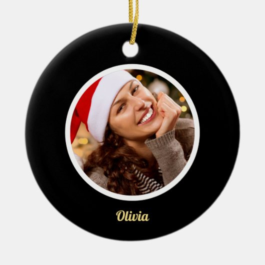 Zwart en goud monogram | Elegant Initiaal FOTO Keramisch Ornament (Voorkant)