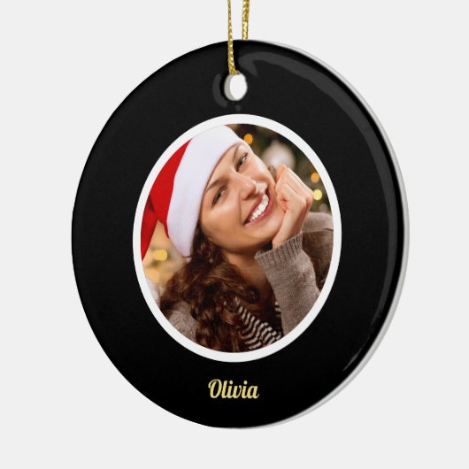 Zwart en goud monogram | Elegant Initiaal FOTO Keramisch Ornament (Links)