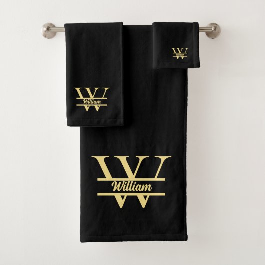 Zwart en goud monogram | Elegant Initiaal script Bad Handdoek (Insitu)