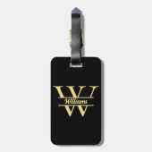 Zwart en goud monogram | Elegant Initiaal script Bagagelabel (Achterkant verticaal)