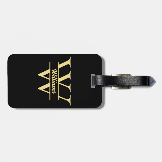Zwart en goud monogram | Elegant Initiaal script Bagagelabel (Achterkant horizontaal)