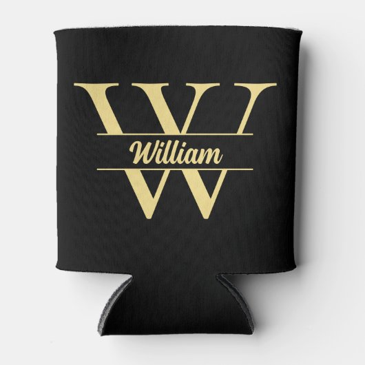 Zwart en goud monogram | Elegant Initiaal script Blikjeskoeler (Voorkant)