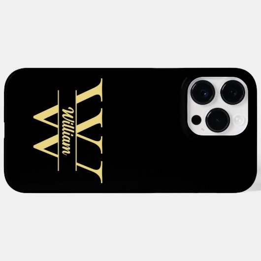 Zwart en goud monogram | Elegant Initiaal script Case-Mate iPhone Case (Achterkant (horizontaal))