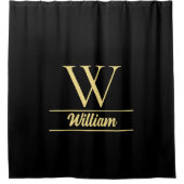 Zwart en goud monogram | Elegant Initiaal script Douchegordijn (Voorkant)