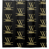 Zwart en goud monogram | Elegant Initiaal script Douchegordijn (Voorkant)