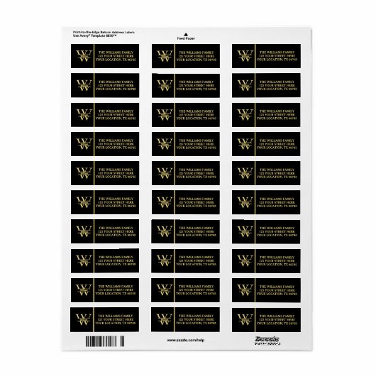 Zwart en goud monogram | Elegant Initiaal script Etiket (Full Sheet)