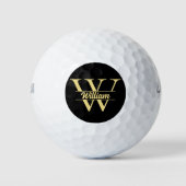 Zwart en goud monogram | Elegant Initiaal script Golfballen (Voorkant)