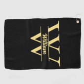 Zwart en goud monogram | Elegant Initiaal script Golfhanddoek (Horizontaal)
