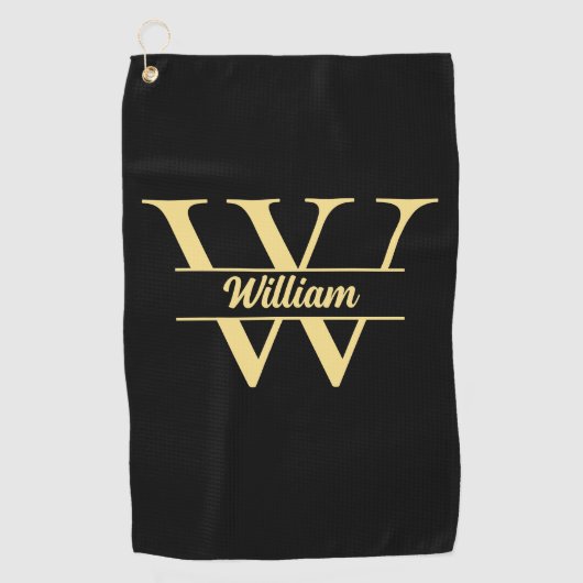 Zwart en goud monogram | Elegant Initiaal script Golfhanddoek (Voorkant)