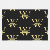 Zwart en goud monogram | Elegant Initiaal script Inpakpapier Vel (Voorkant)