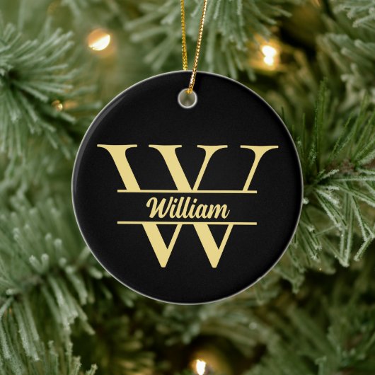 Zwart en goud monogram | Elegant Initiaal script Keramisch Ornament (Boom)