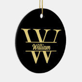 Zwart en goud monogram | Elegant Initiaal script Keramisch Ornament (Rechts)