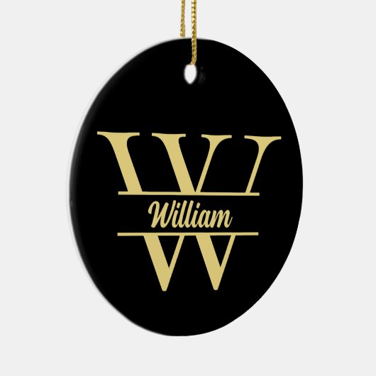 Zwart en goud monogram | Elegant Initiaal script Keramisch Ornament (Rechts)