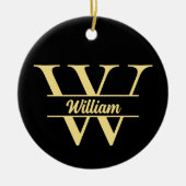 Zwart en goud monogram | Elegant Initiaal script Keramisch Ornament (Voorkant)