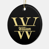 Zwart en goud monogram | Elegant Initiaal script Keramisch Ornament (Links)