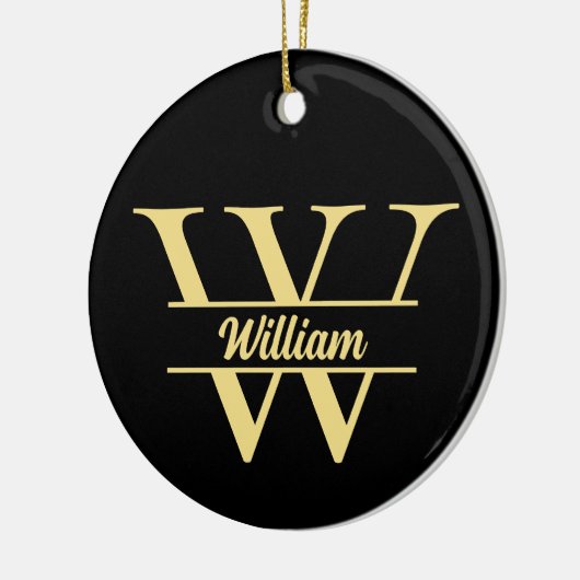 Zwart en goud monogram | Elegant Initiaal script Keramisch Ornament (Links)