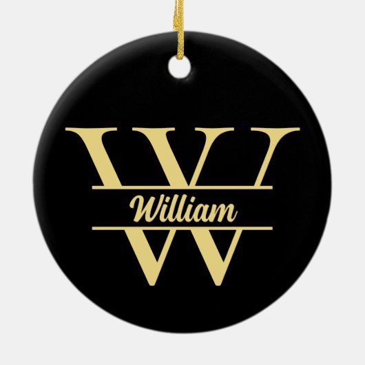 Zwart en goud monogram | Elegant Initiaal script Keramisch Ornament (Achterkant)