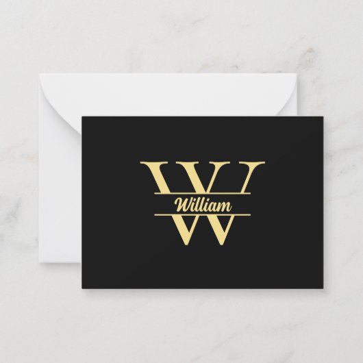 Zwart en goud monogram | Elegant Initiaal script Notitiekaartje (Achterkant)
