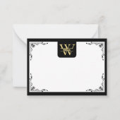 Zwart en goud monogram | Elegant Initiaal script Notitiekaartje (Voorkant)