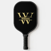 Zwart en goud monogram | Elegant Initiaal script Pickleball Paddle (Voorkant)