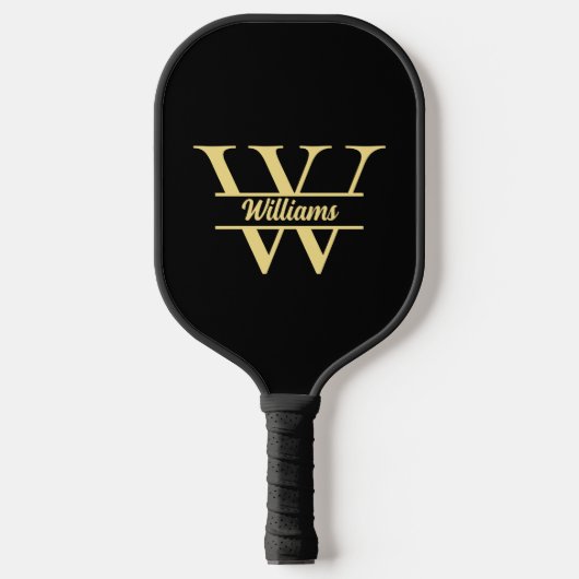 Zwart en goud monogram | Elegant Initiaal script Pickleball Paddle (Voorkant)