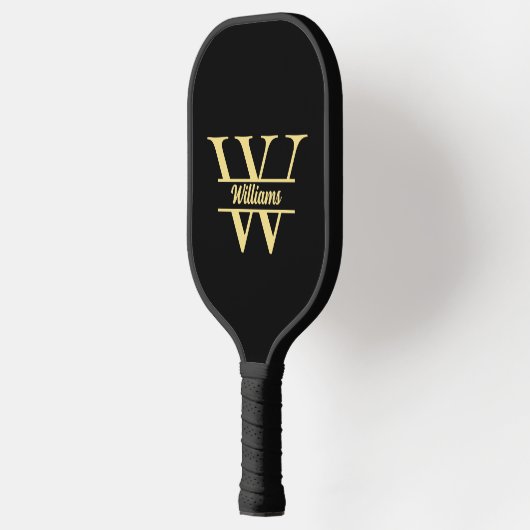 Zwart en goud monogram | Elegant Initiaal script Pickleball Paddle (Links)