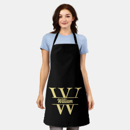 Zwart en goud monogram | Elegant Initiaal script Schort
