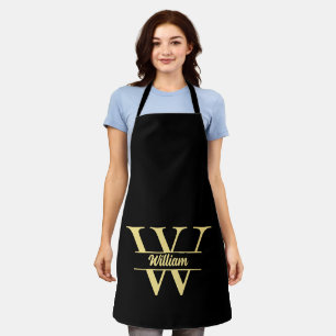 Zwart en goud monogram   Elegant Initiaal script Schort