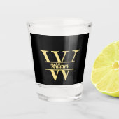 Zwart en goud monogram | Elegant Initiaal script Shot Glas (Voorkant)