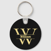 Zwart en goud monogram | Elegant Initiaal script Sleutelhanger (Achterkant)