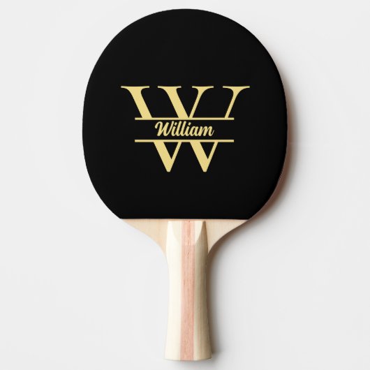 Zwart en goud monogram | Elegant Initiaal script Tafeltennisbatje (Voorkant)