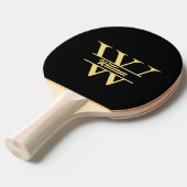 Zwart en goud monogram | Elegant Initiaal script Tafeltennisbatje (Voorkant Gekanteld)