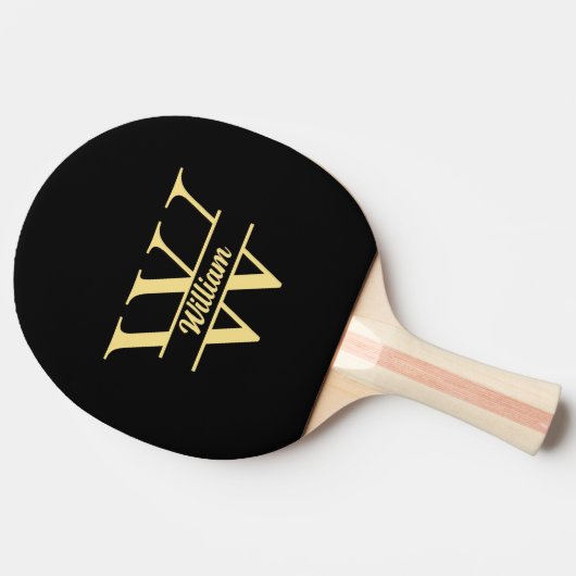 Zwart en goud monogram | Elegant Initiaal script Tafeltennisbatje (Zijkant)