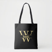 Zwart en goud monogram | Elegant Initiaal script Tote Bag (Voorkant)