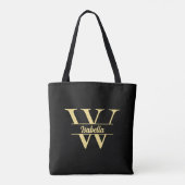 Zwart en goud monogram | Elegant Initiaal script Tote Bag (Achterkant)