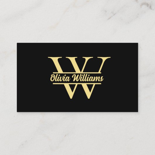 Zwart en goud monogram | Elegante Initiaal naam Visitekaartje (Achterkant)