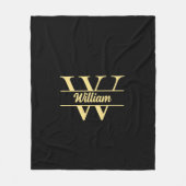 Zwart en Goud Monogram | Elegante Initiaal Script Fleece Deken (Voorkant)