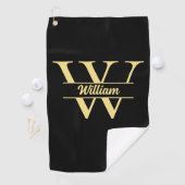 Zwart en Goud Monogram | Elegante Initiaal Script  Golfhanddoek (Insitu)